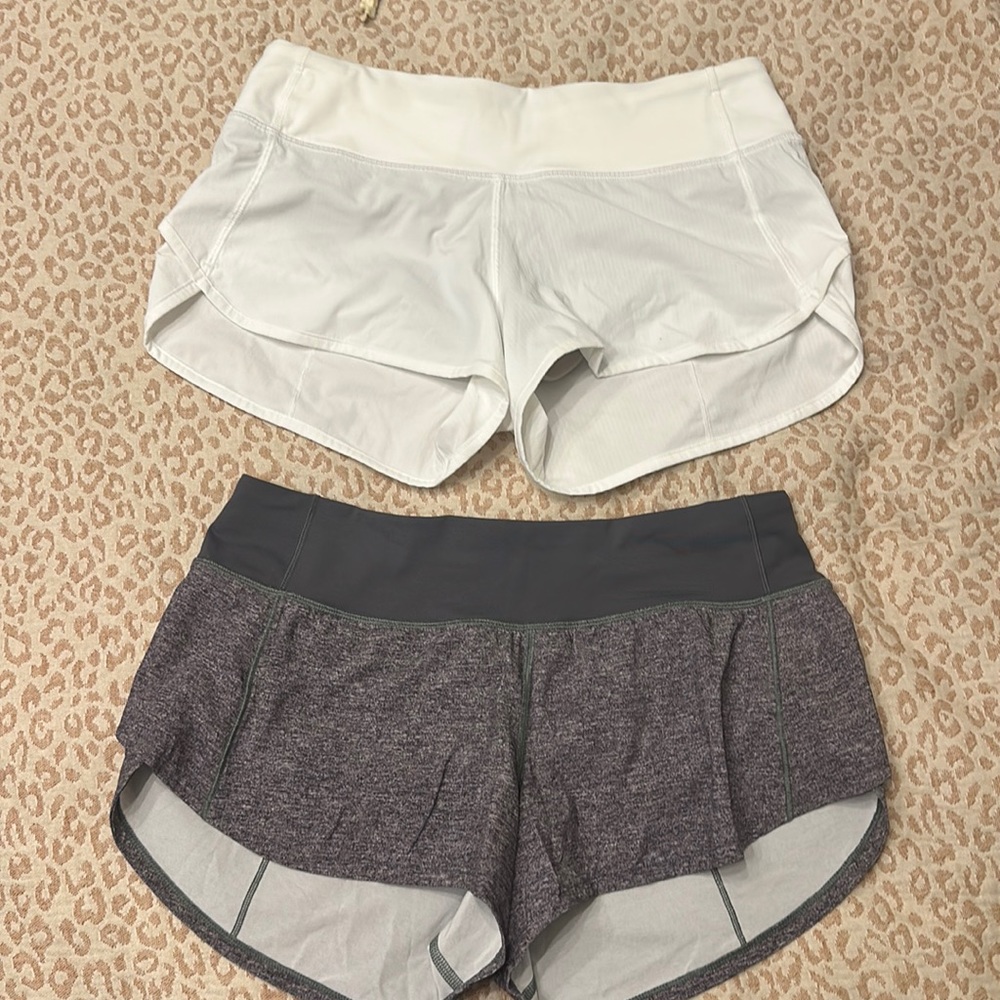 Lot of 2 LULULEMON speed up run shorts-low rise size 4 white and charcoal